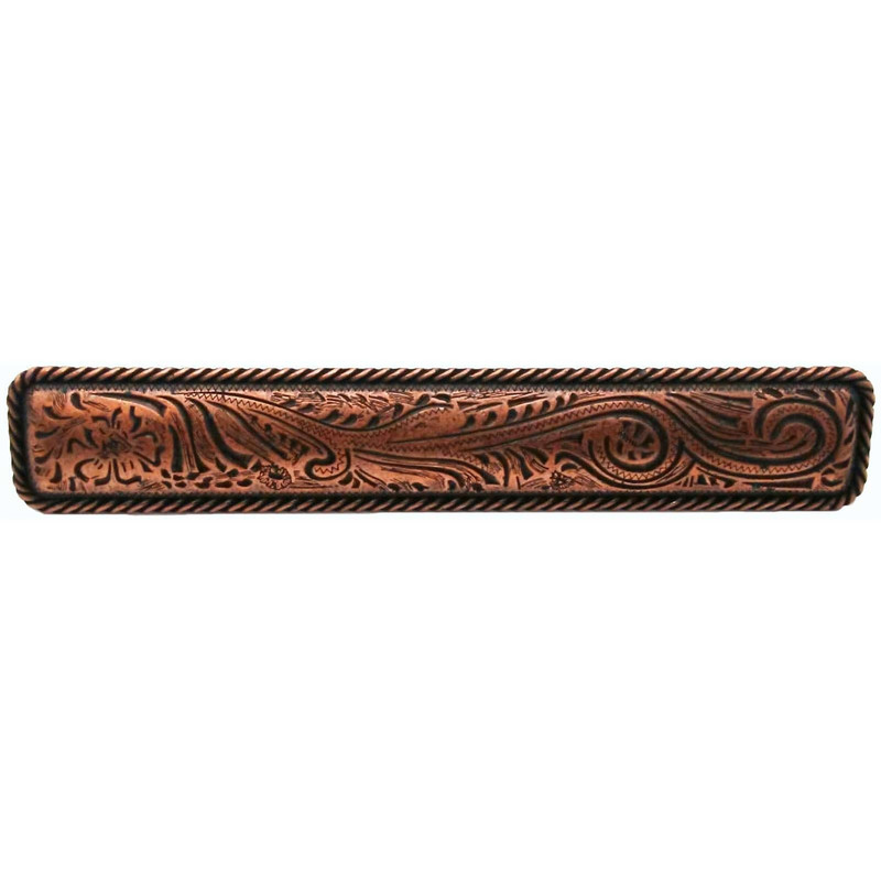 Large Engraved Flower Pull, Copper Oxide